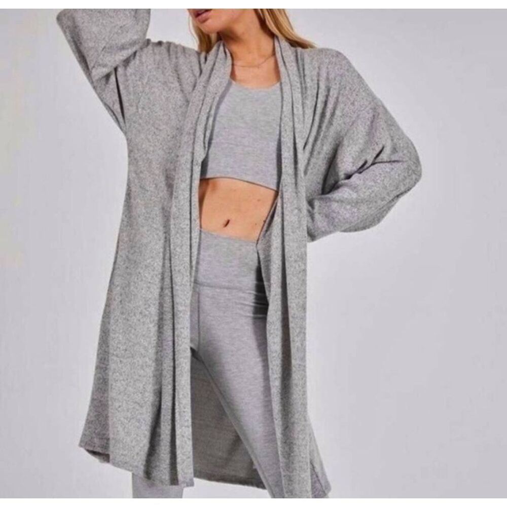 Joah Brown Etoile Long Line Open Front Cardigan in Gray Hacci One Size